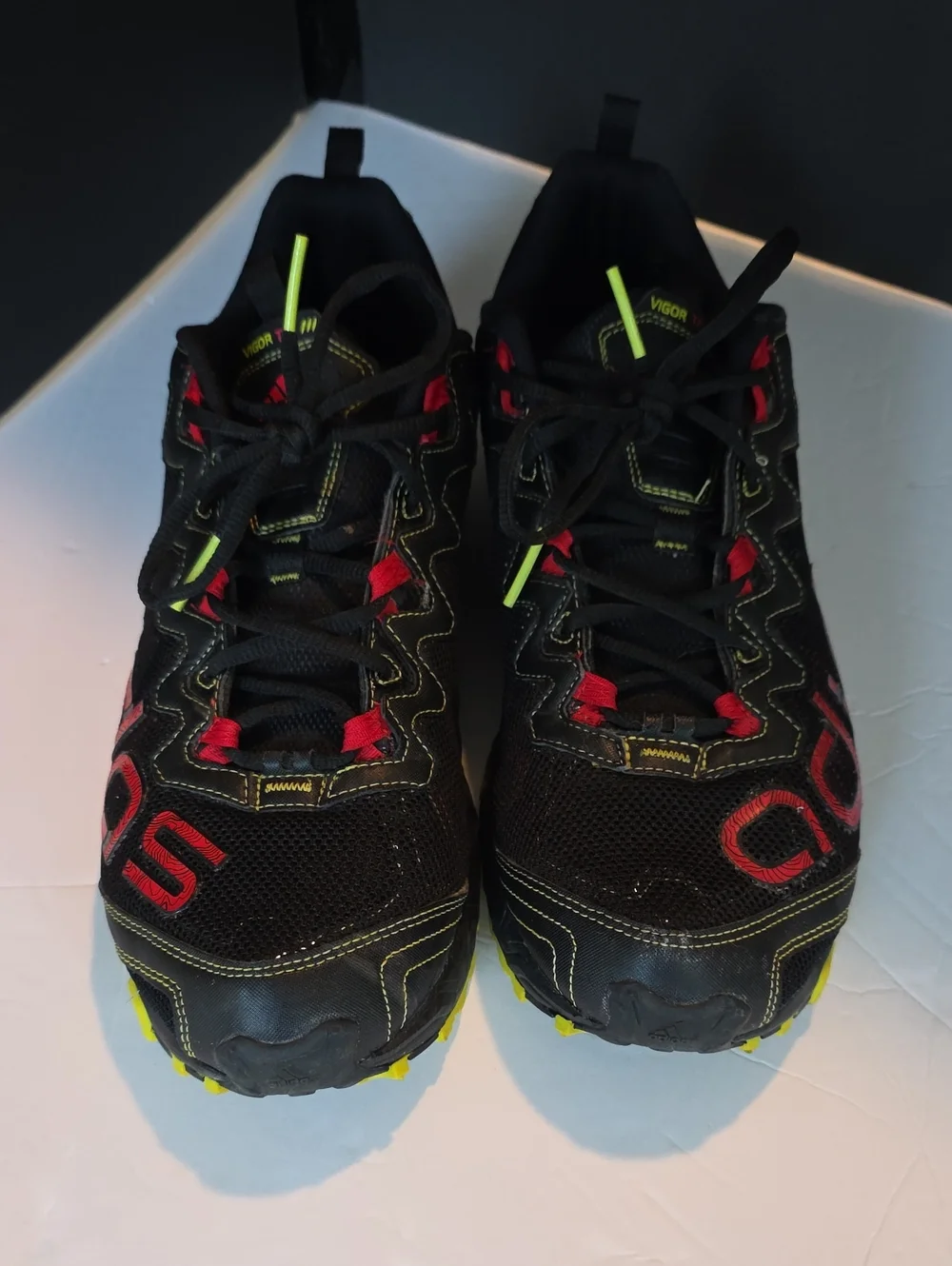 Adidas Vigor Trail Running Shoes with Red & Black Neon Yellow Accents Size 13